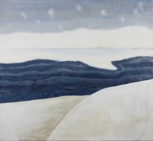 Over het water, acryl inkt en rijstpapier op linnen2015, 30 x 38 cm