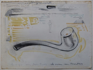 De pijp van Jan Roos - gem. techn. op papier - 12x16 cm