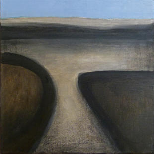 Jan Radersma, oevers, 2019, mixed media op doek, 30x30 cm
